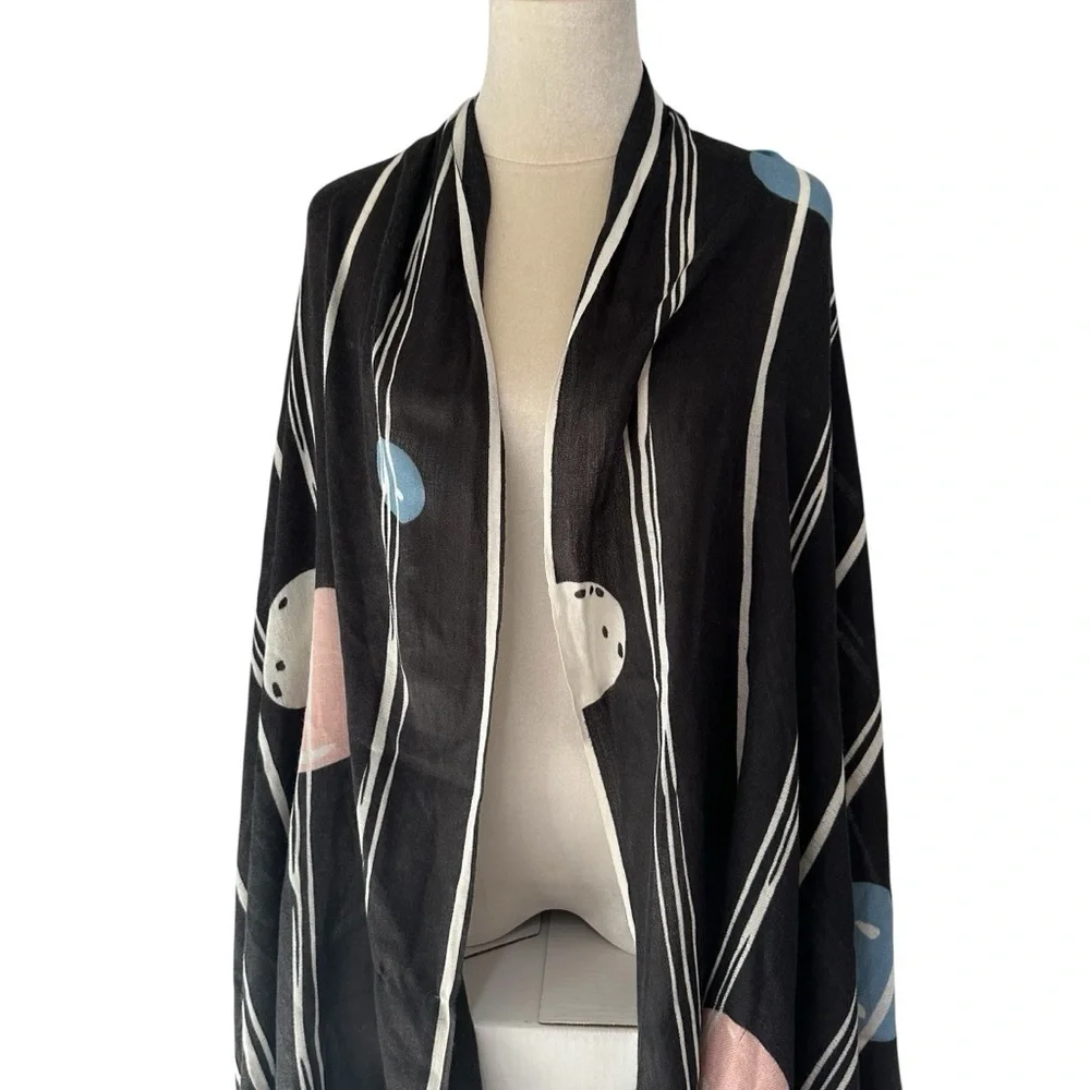 Plume Nova Hand Painted Elegant Black Scarf with Abstract Circle Pattern
